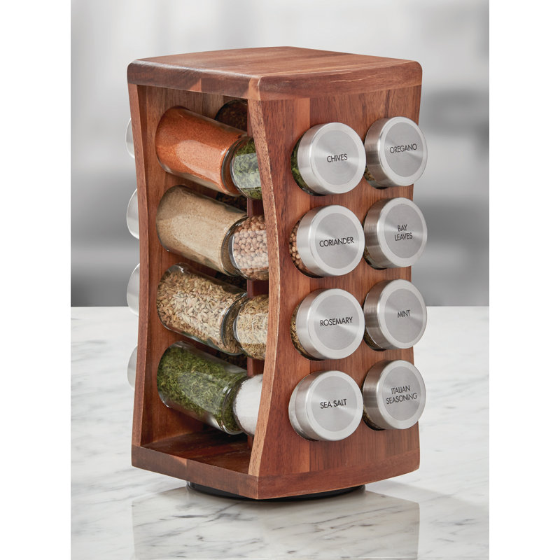 Kamenstein Acacia Wood Hourglass 16 Jar Spice Jar and Rack Set
